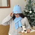 Light blue knitted winter set with warm beanie and scarf featuring puppy embroidery - Two-Piece Set—Sky Blue