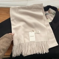 Soft cream baby velvet scarf with fringe tassels and premium cashmere-like texture - Cream Rice