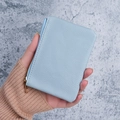 Sky blue litchi grain leather mini wallet with gold zipper and handheld design - Blue