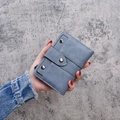 Short vintage matte blue leather trifold wallet with decorative metal snap buttons - Blue