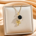 Gothische schwarze Samtrosen-Halskette mit Goldkette und Tropfenkristall-Anhänger - Schwarzer Beflockter Rosenstil (8217) / Gold/Schwarz