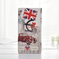 Portefeuille blanc thème Londres vintage avec Union Jack et motif voiture rouge - Voiture de Collection
