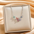 Chic silver titanium steel necklace with vibrant colorful floral zircon stone pendant - Silver/AB Zirconia