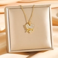 Titanium steel heart necklace with bowknot pendant and cubic zirconia on gold chain - Gold Heart / Gold