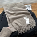 Warm light camel fringe scarf in soft baby velvet texture with elegant tassel detail - Khaki