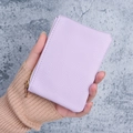 Compact lavender lychee pattern leather wallet for women with golden zipper detail - Purple