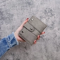 Short grey frosted tri-fold wallet for women with silver snap button and pebble leather texture - Gray