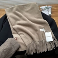 Elegant khaki baby velvet scarf with tassels and soft cashmere feel for winter - Milk Coffee