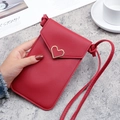 Borsa a tracolla rossa per cellulare con cuore dorato e finestra touch trasparente - Rosso