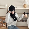 Black knitted winter hat and scarf set with cute cartoon dog embroidery for men and women - Two-Piece Set—Black