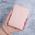 Compact pink pebbled leather mini wallet for women with golden zipper closure - Pink