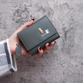 Cute dark green trifold mini wallet with rabbit carrot decor and fishbone pendant - Green