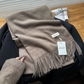 Thick solid earth-toned cashmere-feel scarf with long tassels and twill weave texture - Flax Khaki