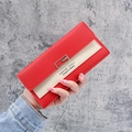 Women's long tri-fold wallet in red and white PU leather with elegant metal buckle - Red