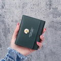 Short tri-fold women's dark green daisy wallet with lychee pattern and gold lettering - Green