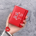 Short red PU leather wallet for women with white cat print and cat paw pendant - Red