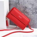 Bolso bandolera rojo para móvil con detalle de borla y correa fina de cuero para mujer - Rojo