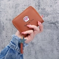 Brown PU leather zip wallet with cartoon cat paw print and star tassel keychain - Brown