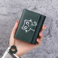 Short green PU leather wallet with cute cartoon cat pattern and cat paw pendant - Green