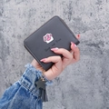 Short zipper wallet for women in dark gray with cat paw print and star tassel chain - Dark Gray