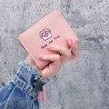 Pink short leather wallet with cat paw print, star charm, and tassel fringe - Pink