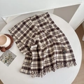 Klassischer karierter Schal in Kaffee und Beige mit Fransen für den gemütlichen Winter - Beige Kaffee Doppelstreifen Kleines Gitter