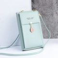 Mint green multi-functional crossbody phone bag with leaf pendant and adjustable strap - Blue