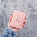 Pink PU leather tri-fold short wallet with daisy ornament and Forever Lovely print - Pink