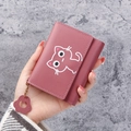 Short tri-fold pink lady's wallet featuring a cute cat print and cat paw pendant accessory - Deep Pink