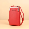 Portefeuille téléphone rouge en cuir grainé avec fermoir rétro doré et double zip - Rouge