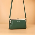 Borsa porta cellulare a tracolla verde scuro con trama litchi e chiusura in metallo - Verde
