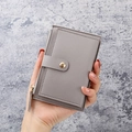 Slim grey minimalist card holder wallet with gold zipper and button closure for women - Light Gray
