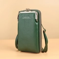 Portefeuille en cuir vert foncé texture litchi avec double zip et fermoir baiser - Vert