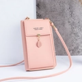 Pink PU leather crossbody phone bag featuring a leaf pendant and forever lovely logo - Pink