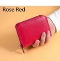 Portacarte in pelle rosso rosa con trama a grana e chiusura a zip in metallo sicuro - 18 slot per carte / Rosa Rosso