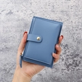 Slim light blue card holder wallet with gold buckle and side zipper compartment - Blue