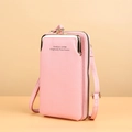 Pink lychee texture crossbody wallet bag with dual zipper and adjustable shoulder strap - Pink