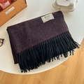 Écharpe épaisse violet foncé au toucher cachemire avec franges noires élégantes - Violet Noir