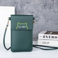 Dunkelgrüne Touchscreen Handytasche aus Kunstleder mit Katzenmotiv und Goldbeschlägen - Grün