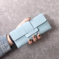 Minimalist light blue PU leather long wallet for women with flip buckle closure - Sky Blue