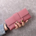 Elegant bean paste pink long tri-fold PU leather wallet for women with decorative stitching - Deep Pink