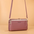 Pochette téléphone bandoulière en similicuir rose poudré avec fermoir doré et zip - Rose Foncé