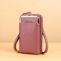 Dusty rose dual-zipper crossbody wallet bag with lychee pattern leather and gold metal clasp - Deep Pink