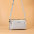 Sac bandoulière portefeuille pour téléphone en similicuir gris clair avec fermoir doré - Gris