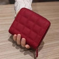 Deep red short plaid wallet with quilted pattern and secure zipper closure for women - Red