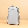 Light blue-grey long wallet with dual zippers and leather litchi texture finish - Gray