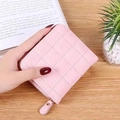 Pink quilted square mini wallet in matte leather with a zip closure and wrist strap - Pink