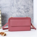 Sac bandoulière rose pour téléphone avec fenêtre tactile, rangement multicouche et zips dorés - Rose Lotus