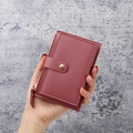 Slim dusty pink card holder wallet with textured faux leather and snap button closure - Deep Pink