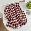 Soft faux cashmere scarf with red and white plaid pattern and long tassel edges - Twill Small Grid Red Beige